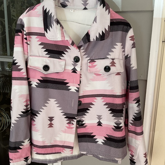 Boutique Not Branded Aztec Southwestern Button Jacket  Woman's SZ L Pink Black - Picture 4 of 16
